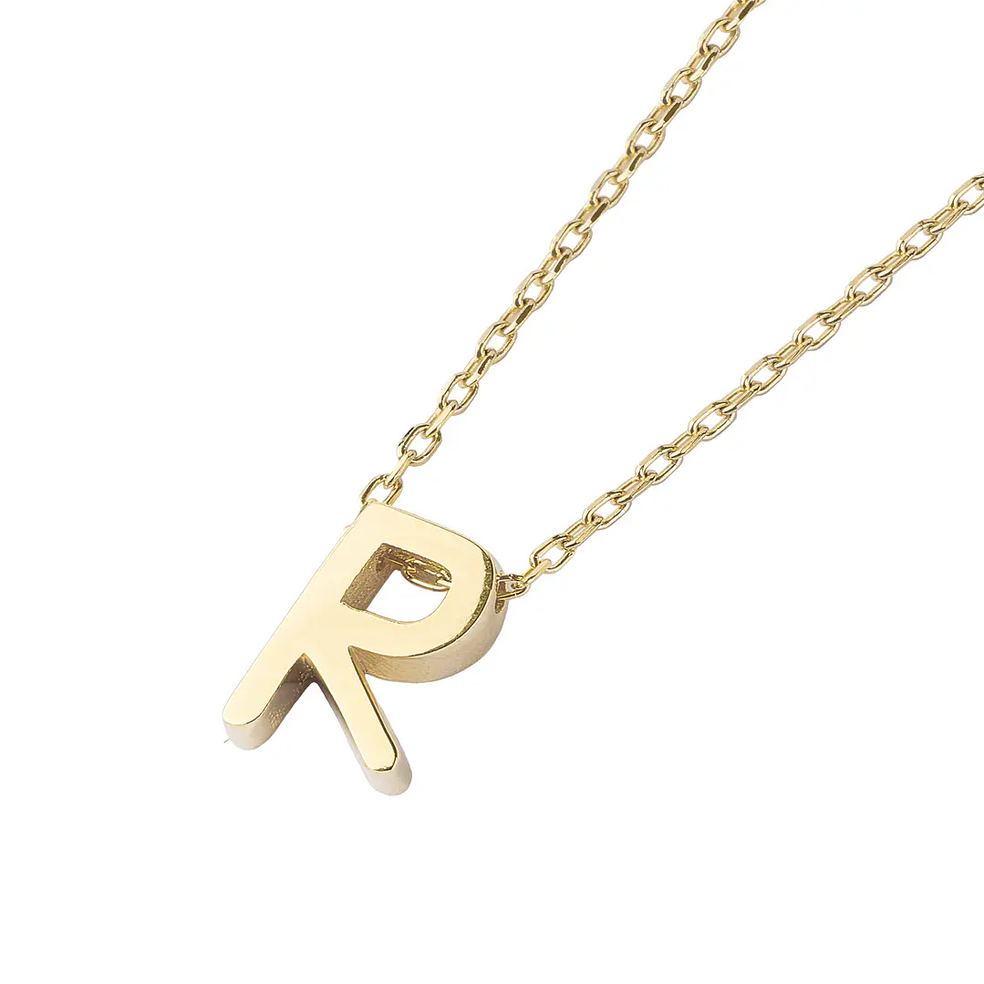 Collar de Plata Esterlina 925 Letra R Revestido en Oro 18kt 1