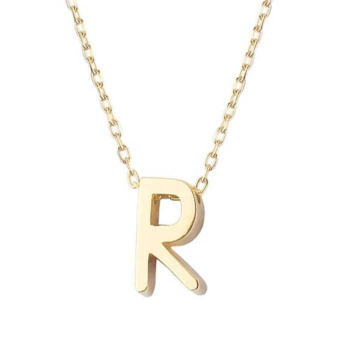 Collar de Plata Esterlina 925 Letra R Revestido en Oro 18kt 2