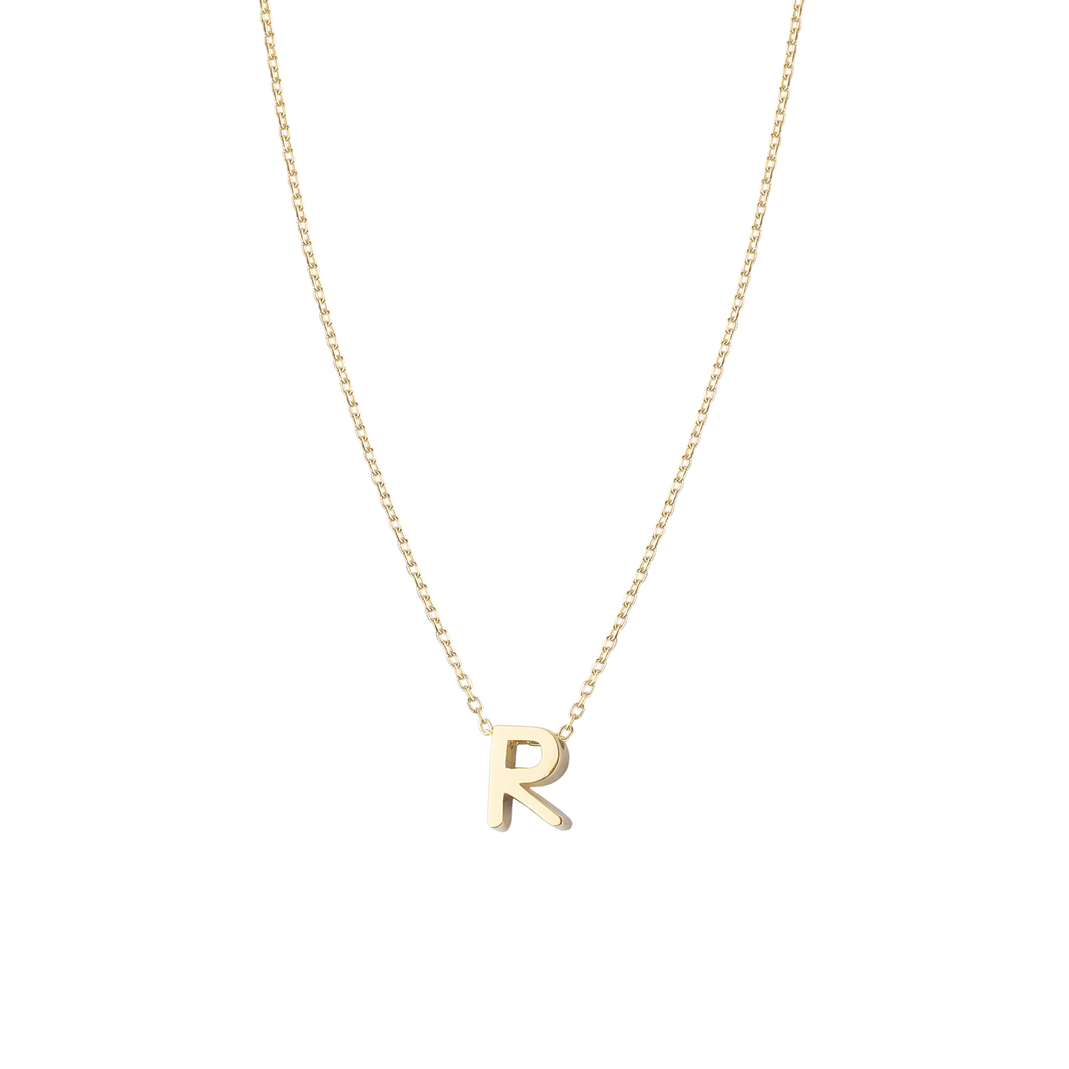 Collar de Plata Esterlina 925 Letra R Revestido en Oro 18kt 3