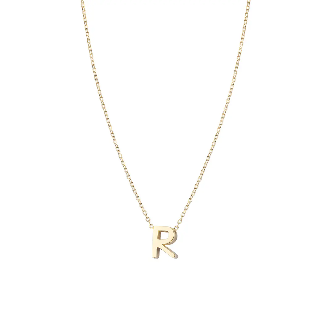 Collar de Plata Esterlina 925 Letra R Revestido en Oro 18kt 3