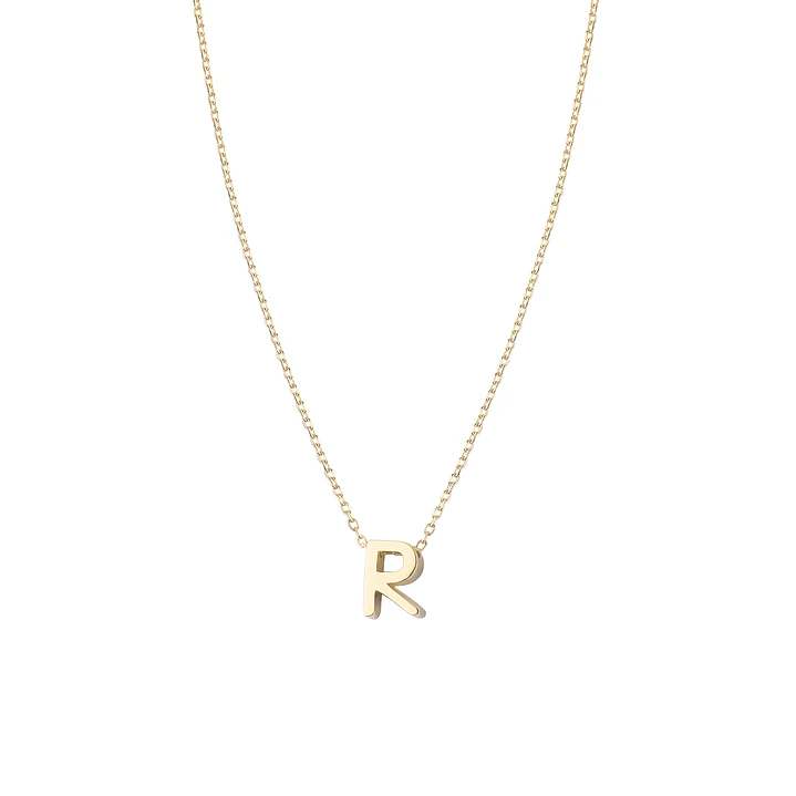 Collar de Plata Esterlina 925 Letra R Revestido en Oro 18kt 3