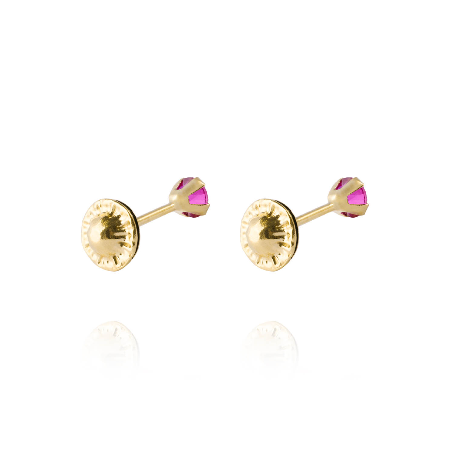 Aros de Oro 18kt Piedra Rubi 3mm 3