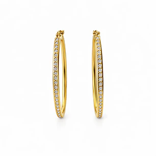 Aros Oro Amarillo 18kt Argollas Oval Circonita 29X20MM
