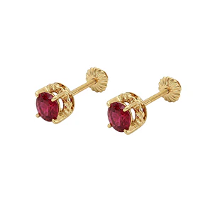 Aros Oro Miel 18kt Chatón con Rubí 4 mm
