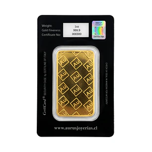 Lingote de Oro Fino 24K Aurus 1 Onza Troy