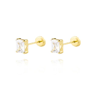 Aros de Oro 18kt Circón rectangular 6 mm por 4 mm