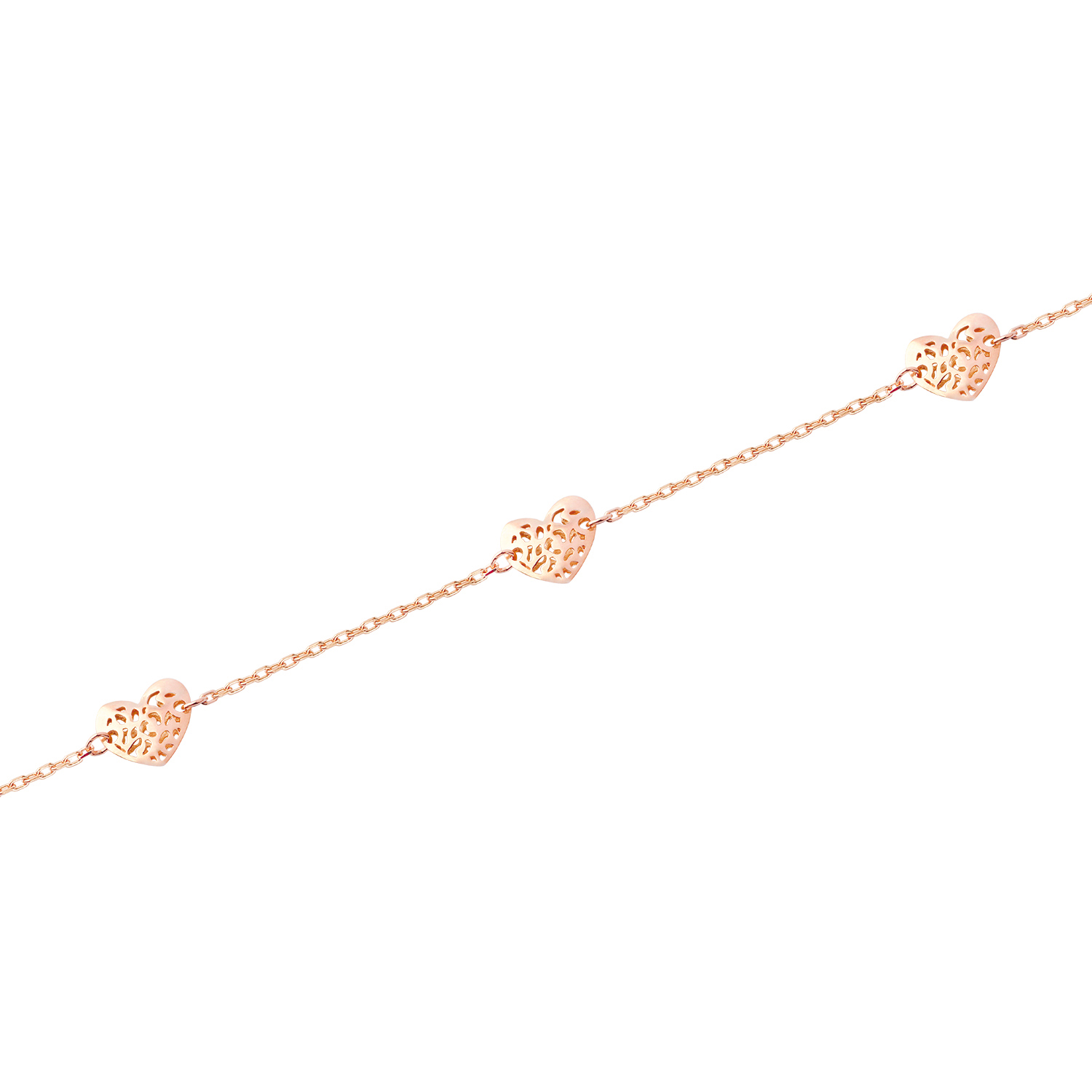 Pulsera Oro Rosa 18kt Corazones Calados 3