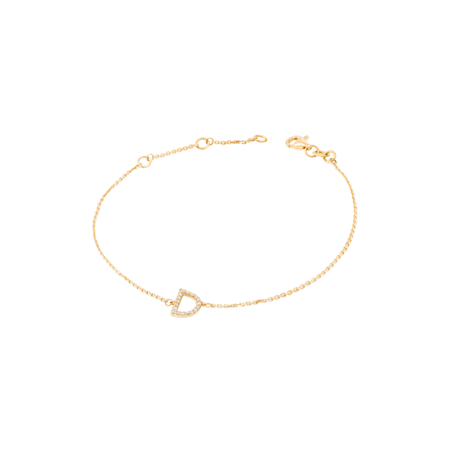 Pulsera de Oro Amarillo 18kt Letras D con Diamantes 7Pts 1