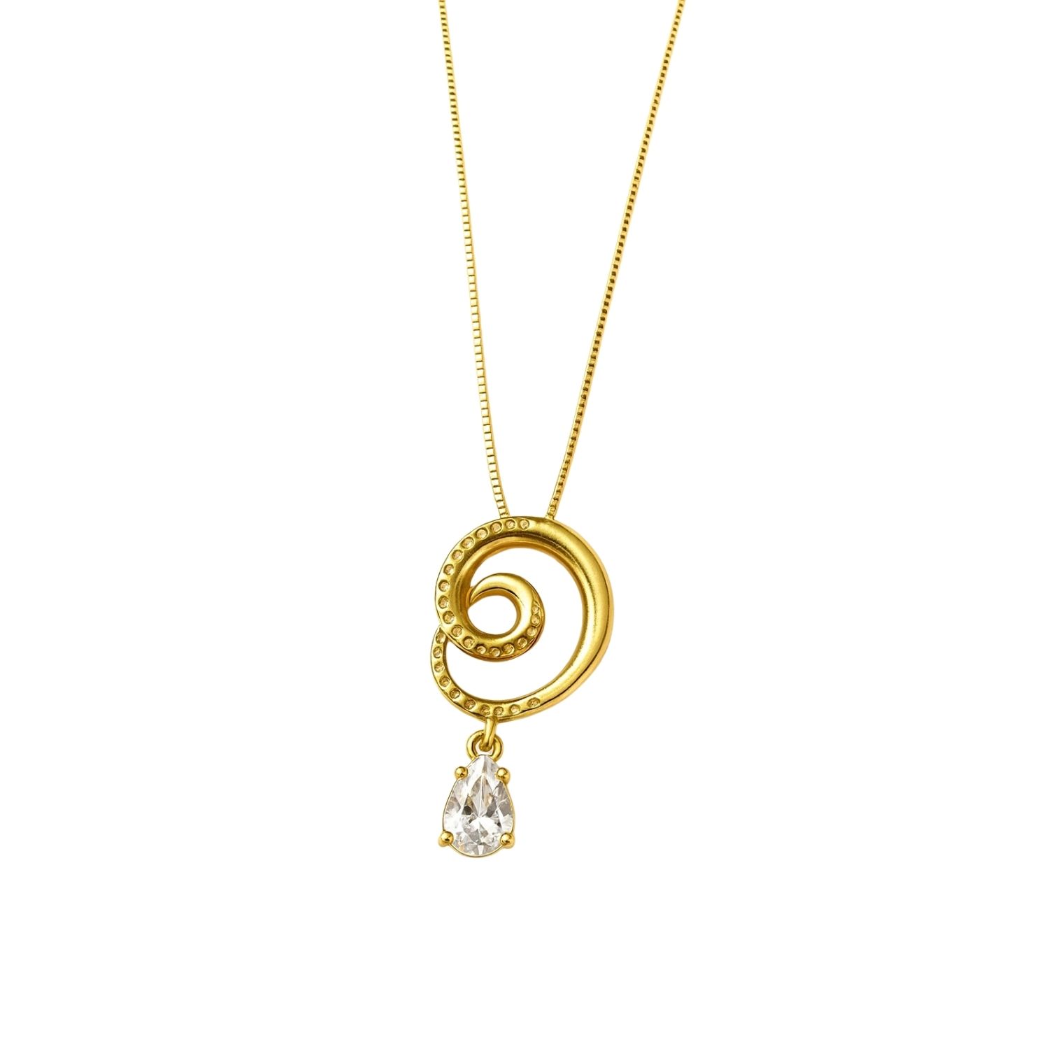 Collar Oro Amarillo 18kt Espiral Circonita Gota Colgante 3