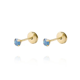 Aros de Oro 18kt Piedra de Agua Marina 3mm