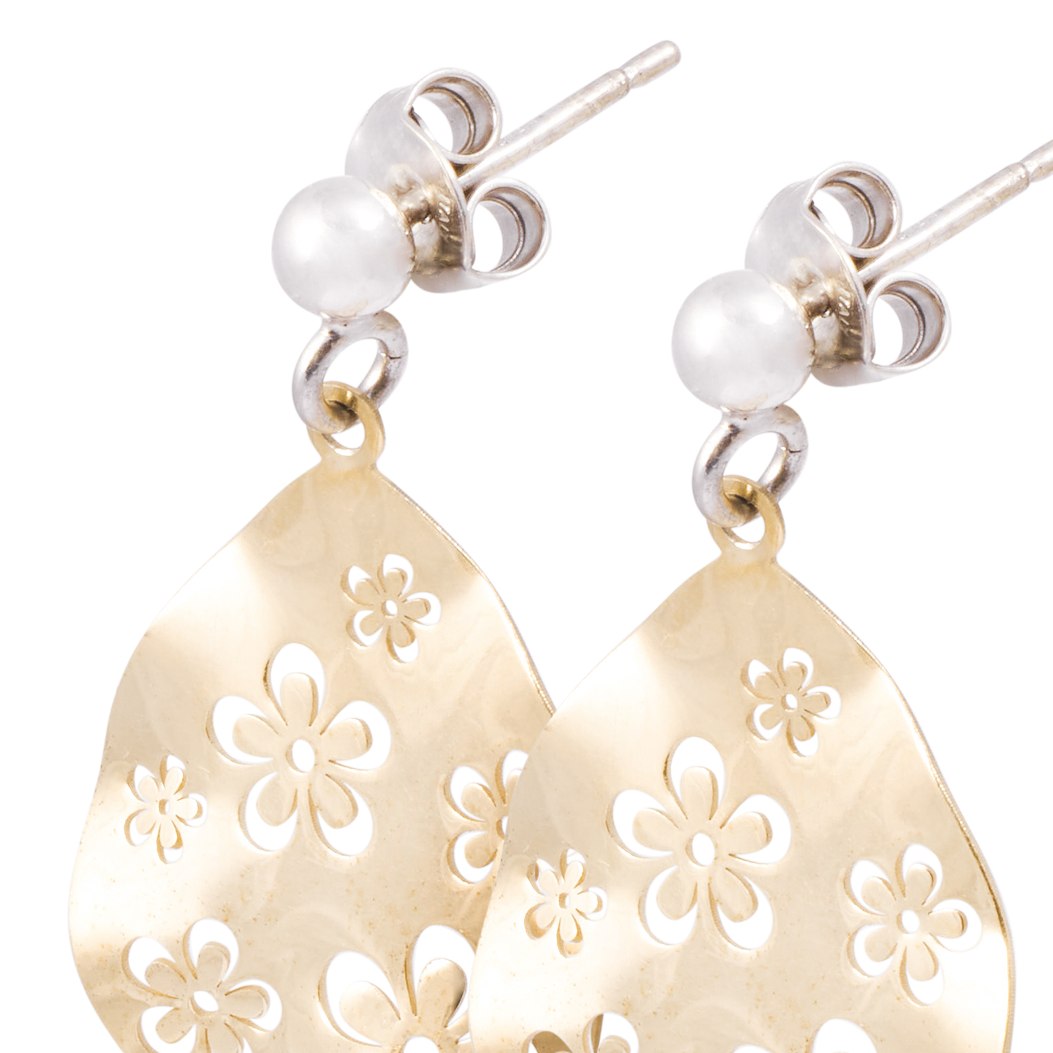 Aros de Plata Esterlina 925 Gota con Flor Revestido en Oro 18kt 2