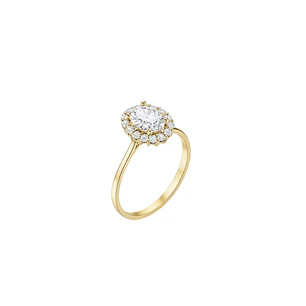 Anillo Oro Amarillo 14kt Circonita Central Oval 7MM