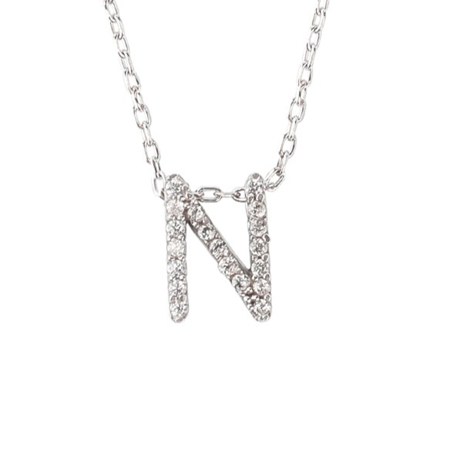 Collar de Plata Esterlina 925 Letra N Circon 2