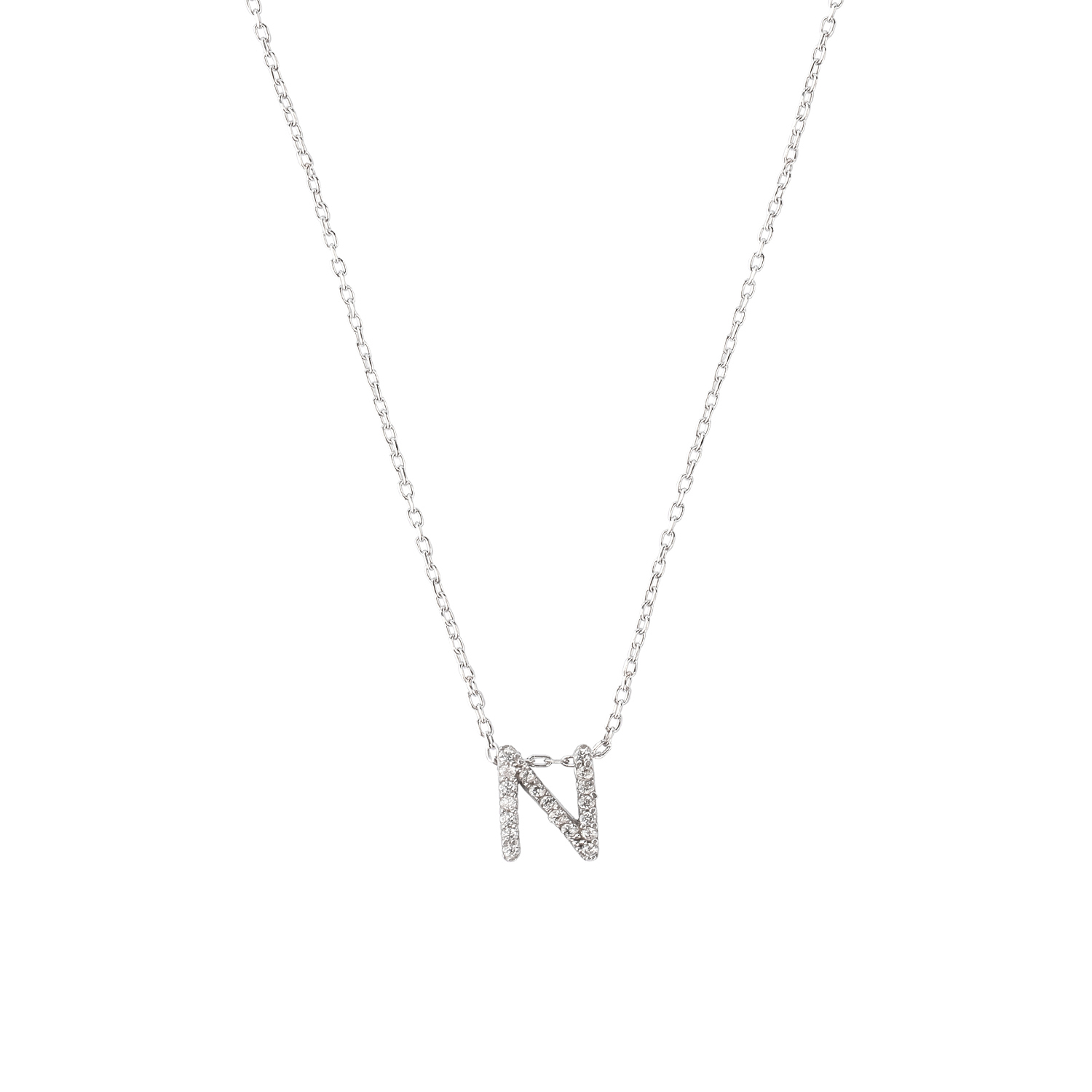 Collar de Plata Esterlina 925 Letra N Circon 3