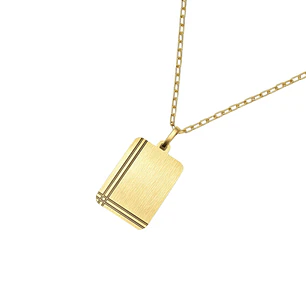Colgante Oro Miel 18kt Placa Borde Linea Doble