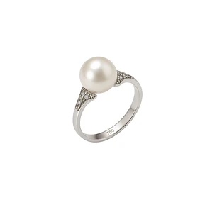 Anillo Oro Blanco 18kt Diamantes de 10Pts Más Perla Cultivada