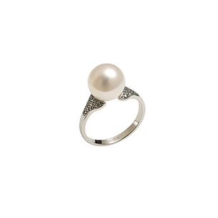Anillo Oro Blanco 18kt Diamantes de 10Pts Más Perla Cultivada