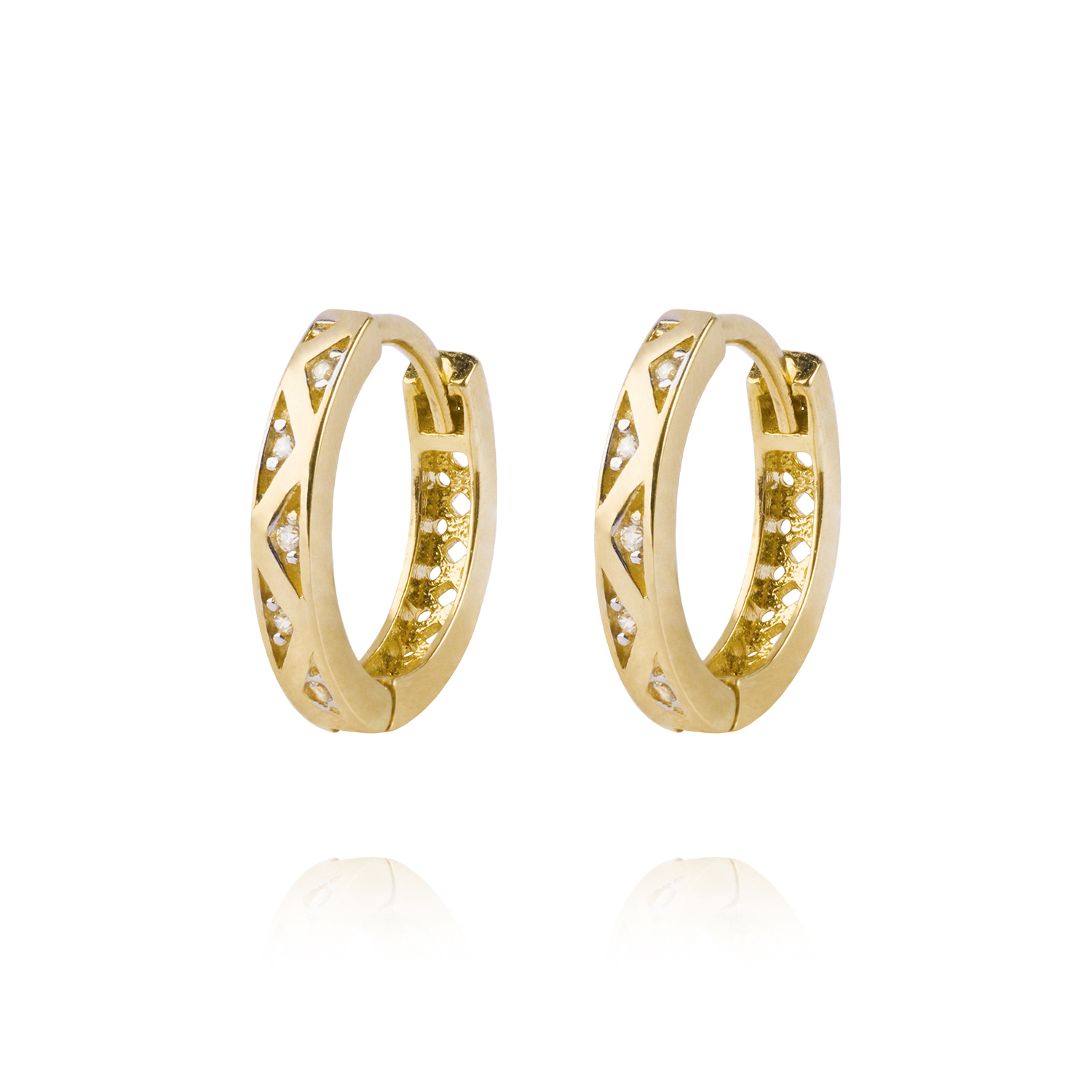 Aros Oro Amarillo 18kt Argollas Circonita Zigzag 1
