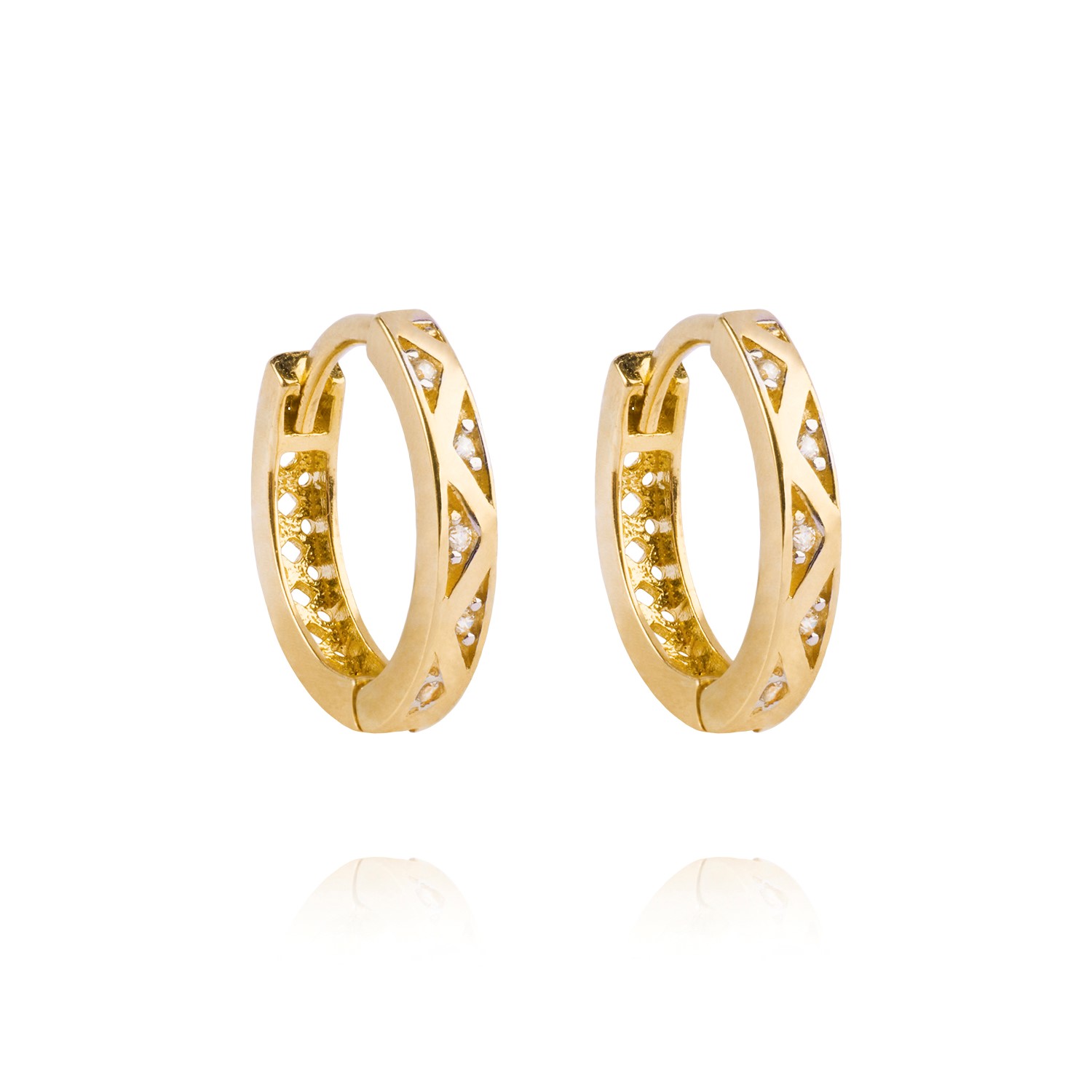Aros Oro Amarillo 18kt Argollas Circonita Zigzag 3