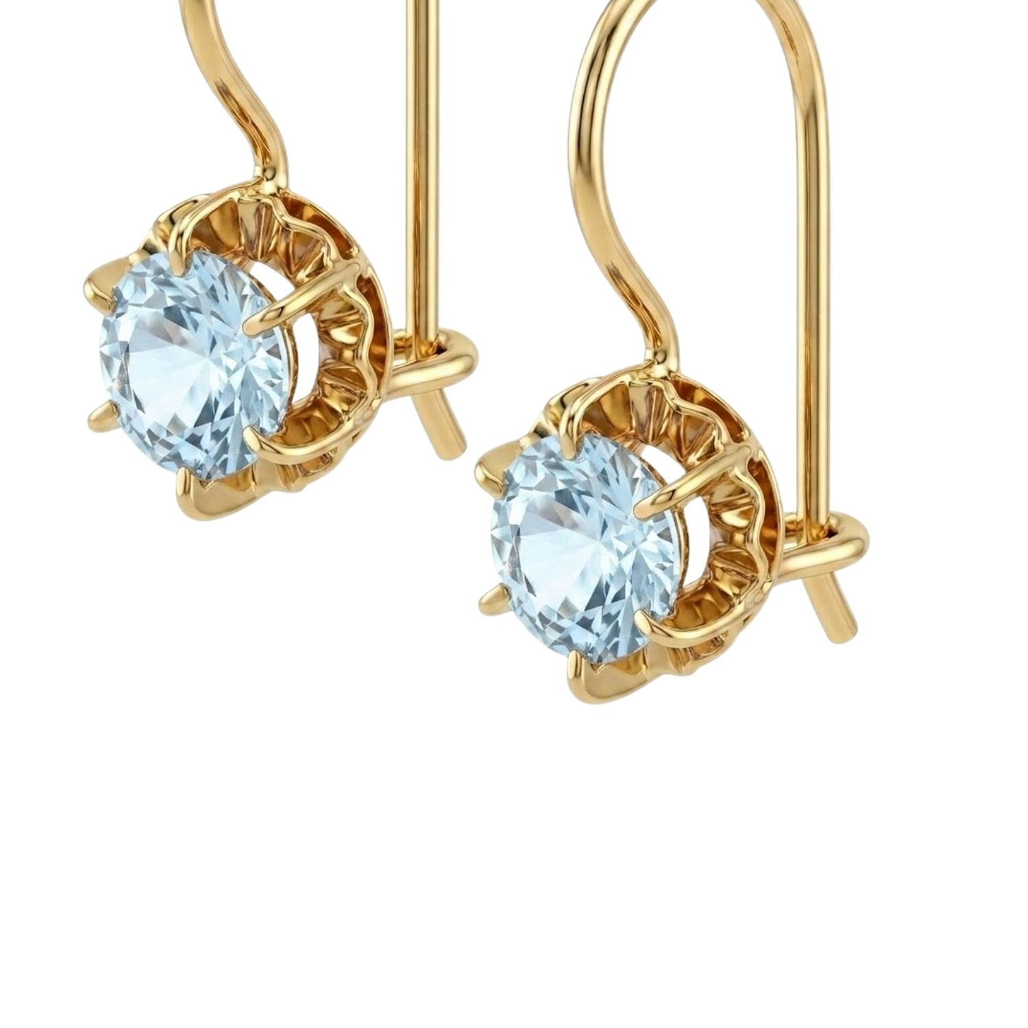 Aros Oro Miel 18kt con Gota de Aguamarina y Engaste de Petaños 2