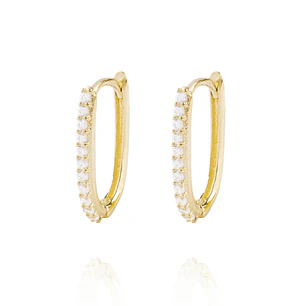 Aros de Oro 18kt Argollas Tipo Ovalada con Circones