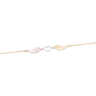 Pulsera Oro Bicolor 18kt Corazón y Alas