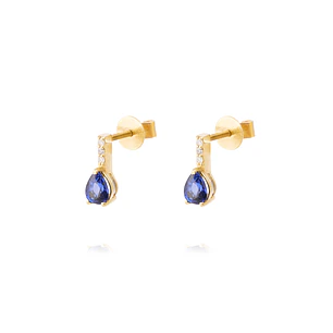 Aros de Oro Amarillo 18kt con 4Pts Diamante y 87Pts Zafiro