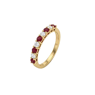 Anillo Oro Miel 18kt Media Alianza con Circonitas Rubí
