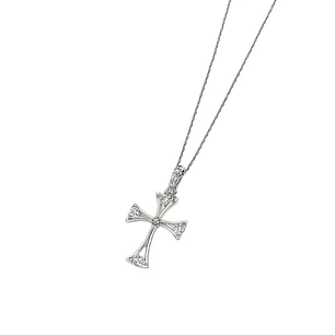 Collar de Oro Blanco 18kt Cruz Protectora con Diamante 10Pts