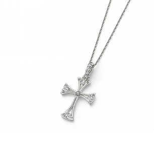 Collar de Oro Blanco 18kt Cruz Protectora con Diamante 10Pts
