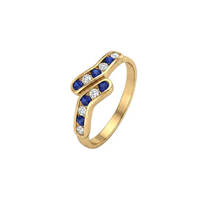 Anillo Oro Miel 18kt Ondas con Circonitas Zafiro
