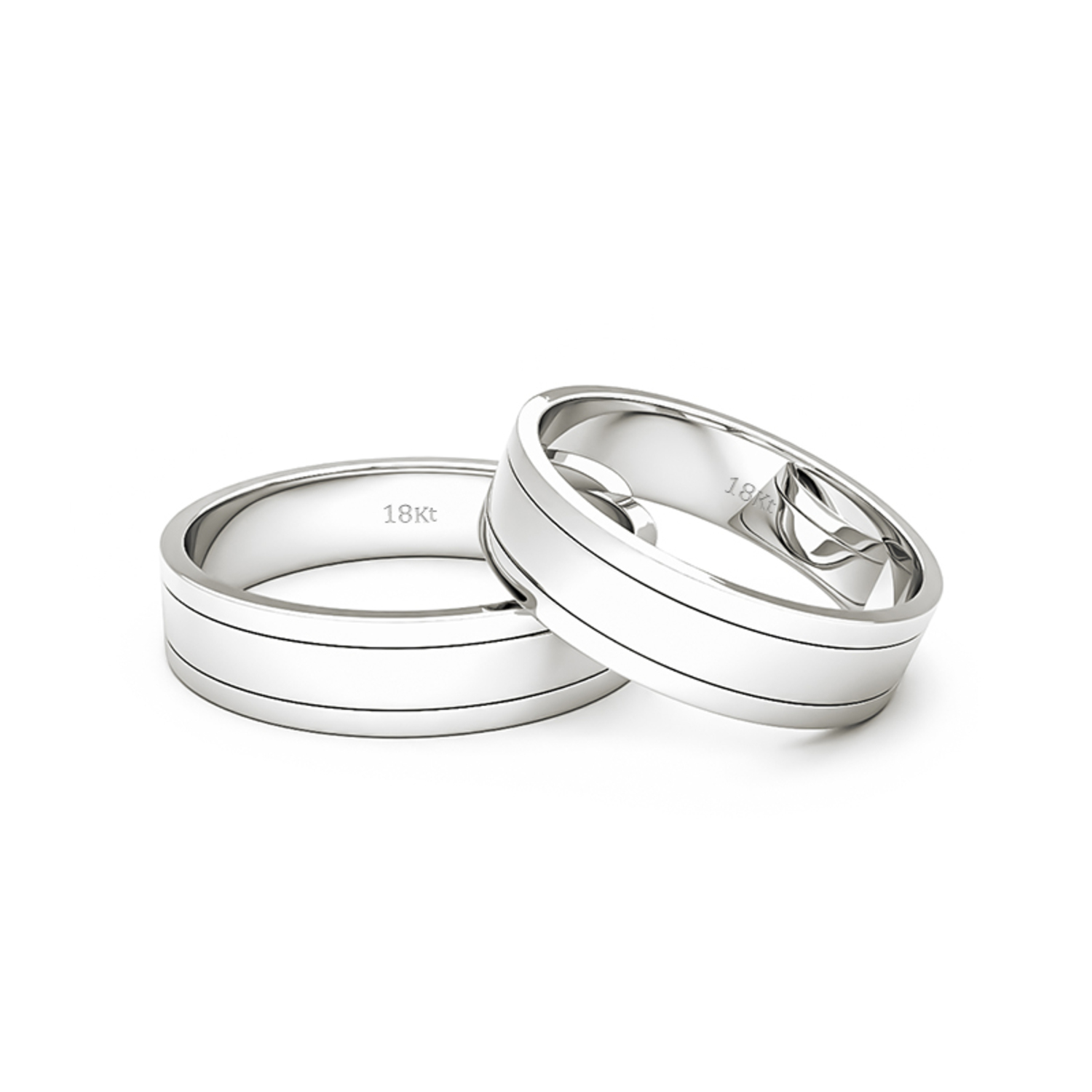 Par Argollas Matrimonio de Oro Blanco 18kt Modelo Diva de 5,0mm 2