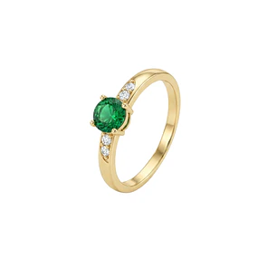 Anillo Oro Miel 18kt Solitario con Esmeraldina y Circonitas