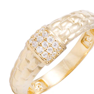 Anillo de Oro 18Kt Con Textura y Circon