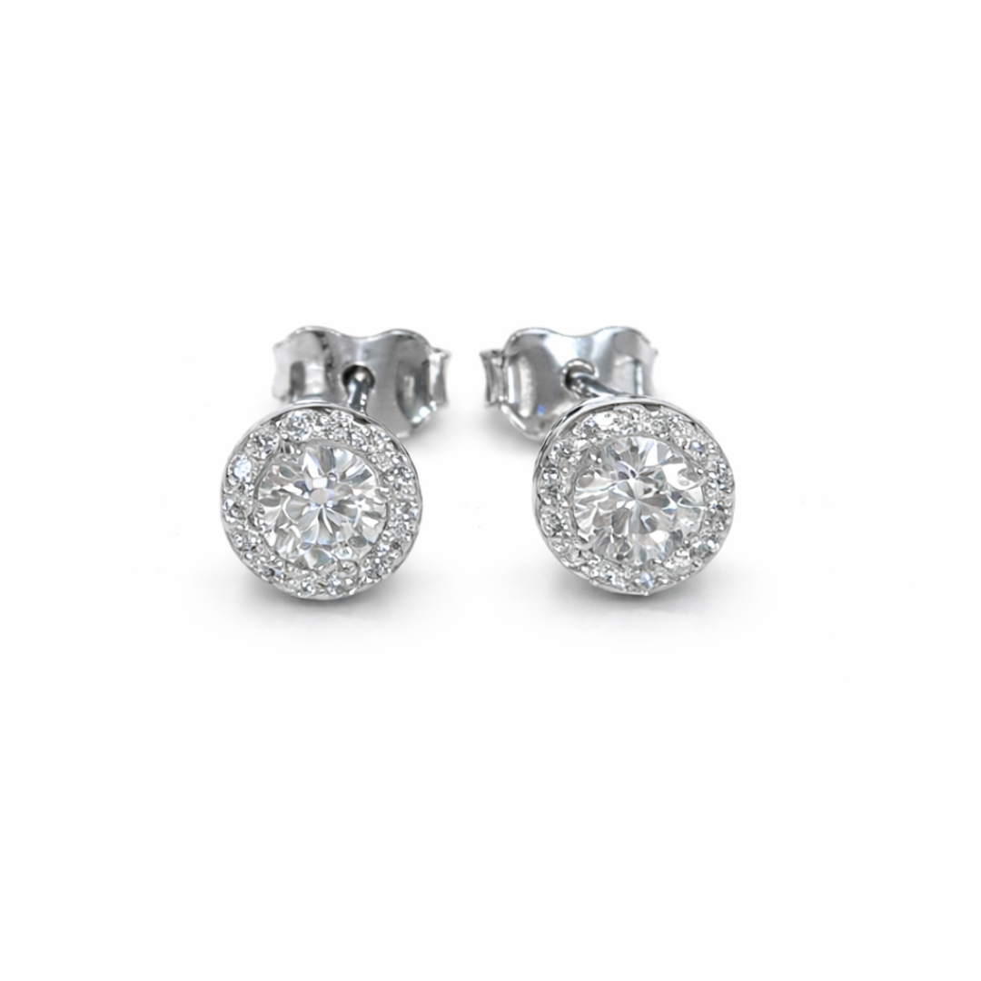Aros Oro Blanco 18kt Circonita Botón 1
