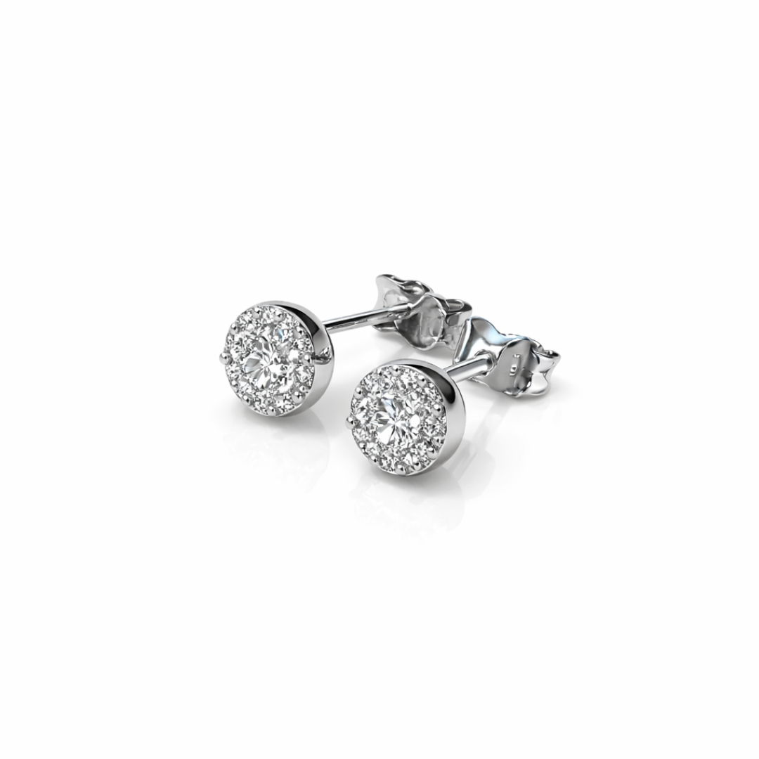 Aros Oro Blanco 18kt Circonita Botón 2