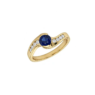 Anillo Oro Miel 18kt Solitario con Circonita Zafiro y Circonitas Blancas