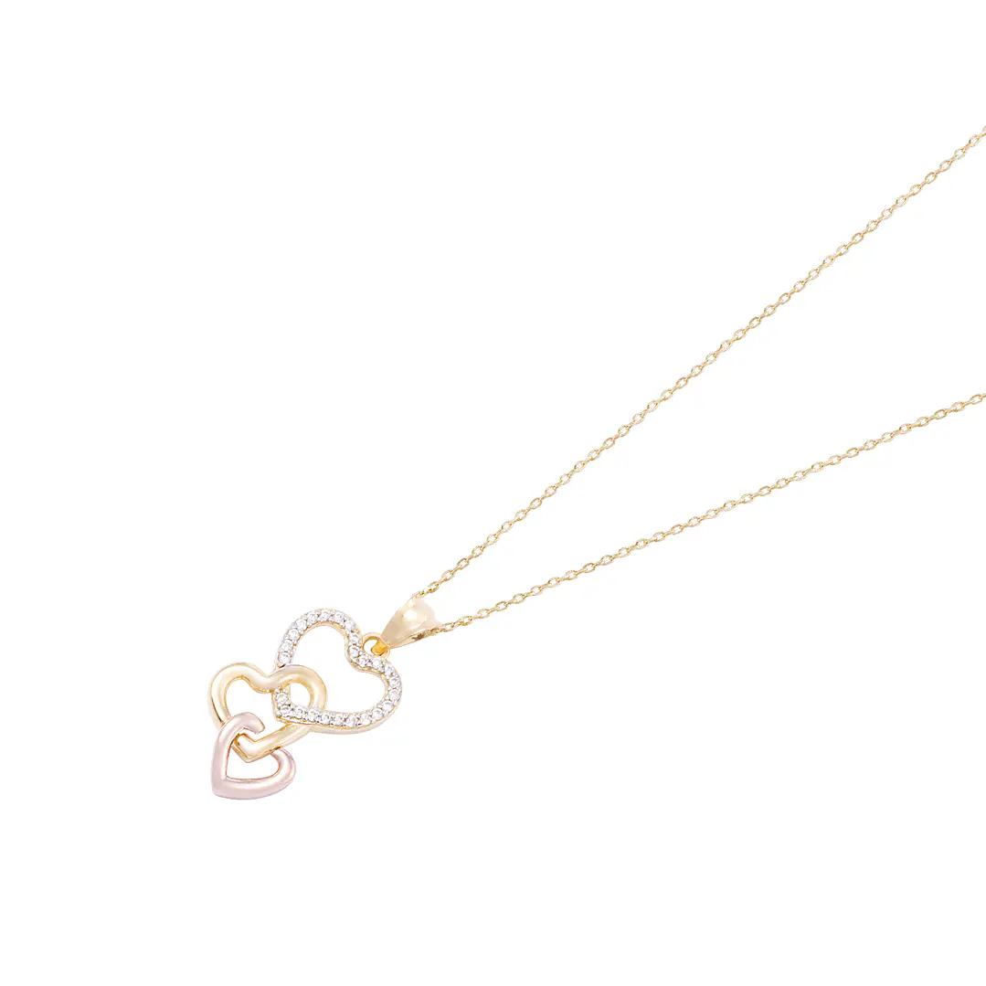 Colgante Oro Tricolor 18kt Corazones y Circonitas 2