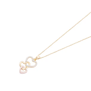 Colgante Oro Tricolor 18kt Corazones y Circonitas