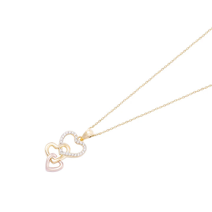Colgante Oro Tricolor 18kt Corazones y Circonitas 2