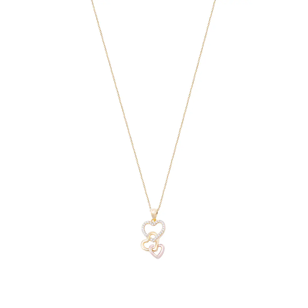 Colgante Oro Tricolor 18kt Corazones y Circonitas 3