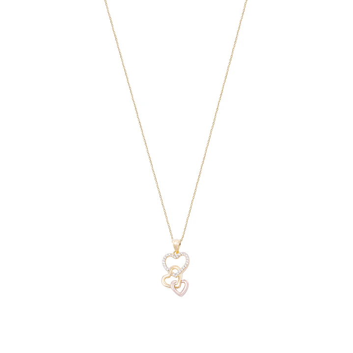 Colgante Oro Tricolor 18kt Corazones y Circonitas 3