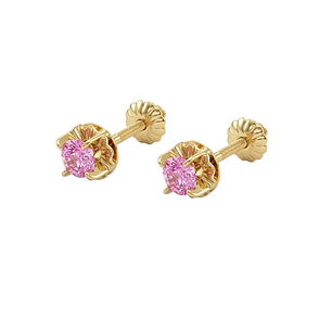Aros Oro Miel 18kt Chatón con Rosa de Francia 4 mm