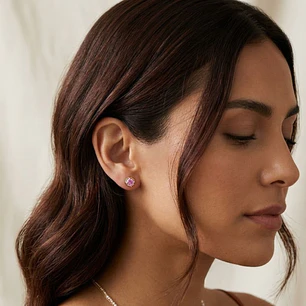 Aros Oro Miel 18kt Chatón con Rosa de Francia 4 mm