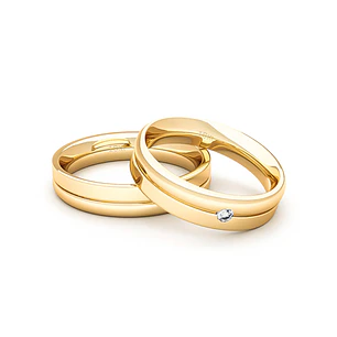 Par Argollas Matrimonio de Oro Amarillo 18kt Mia 4,0mm Diamante 3Pts