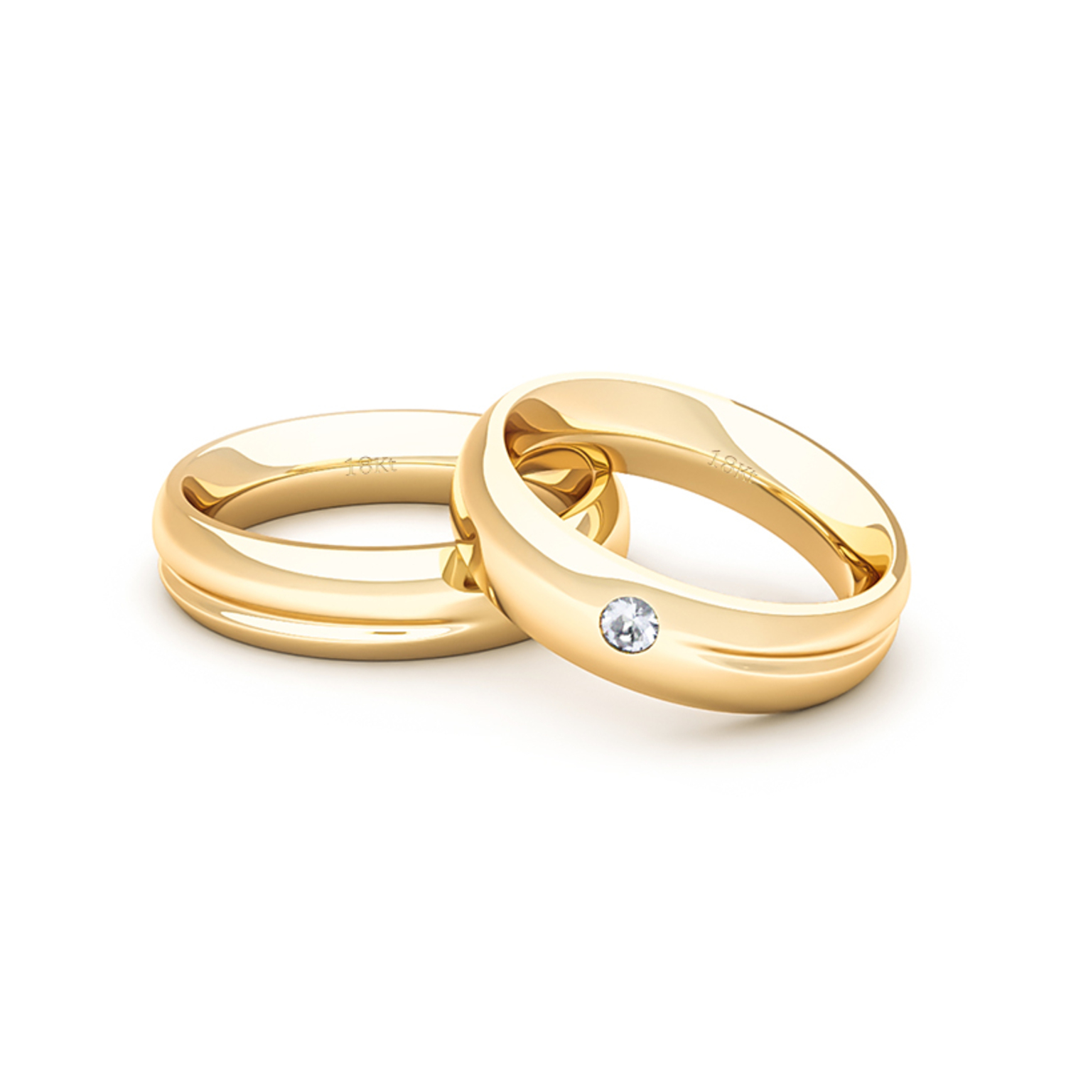 Par Argollas Matrimonio de Oro Amarillo 18kt Cuore 4,5mm Diamante 3Pts 2
