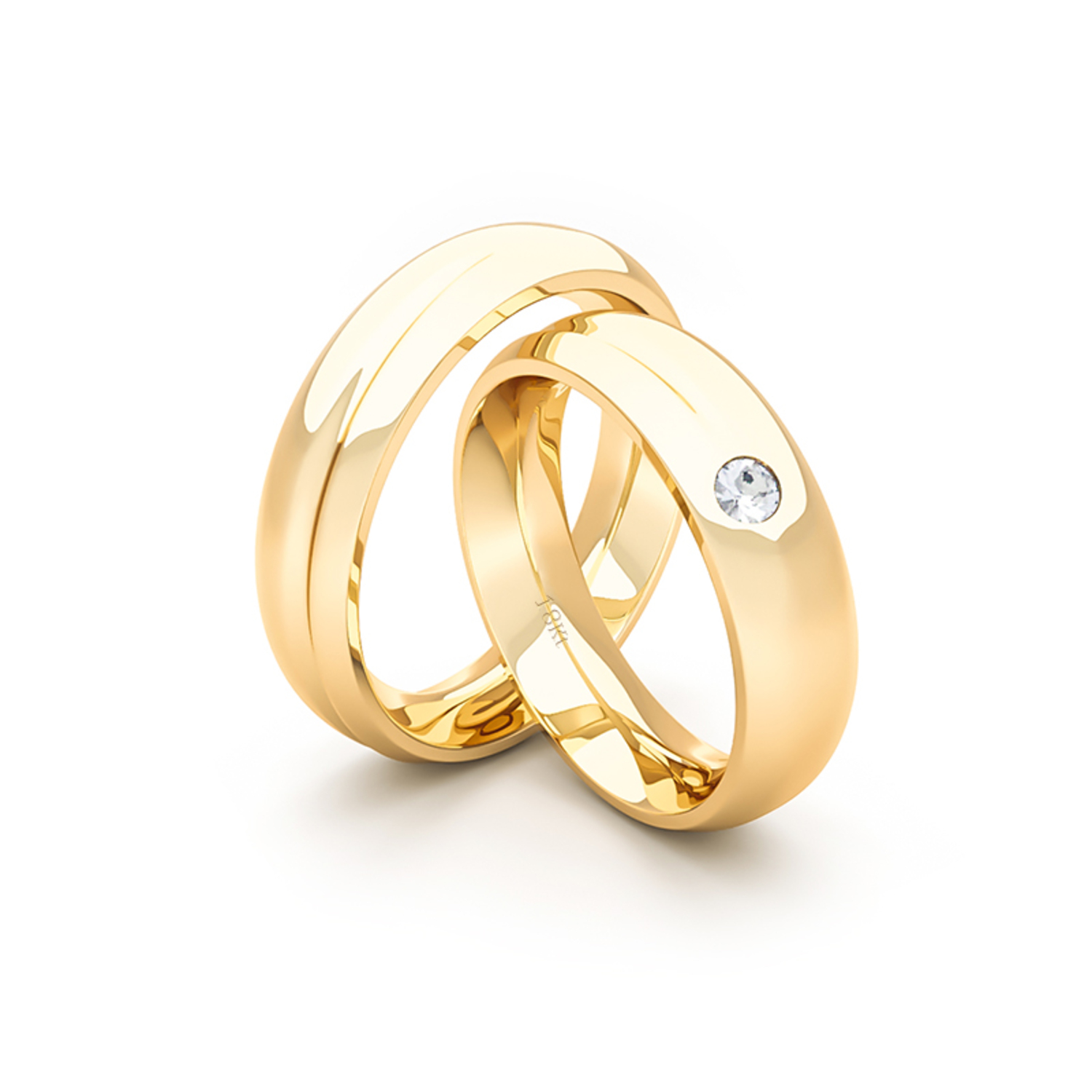 Par Argollas Matrimonio de Oro Amarillo 18kt Cuore 4,5mm Diamante 3Pts 3
