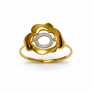 Anillo Oro Amarillo 18kt  Flor Bicolor