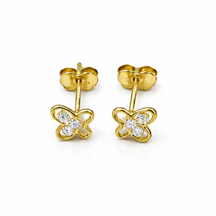 Aros Oro Amarillo 18kt Mariposa Circonita