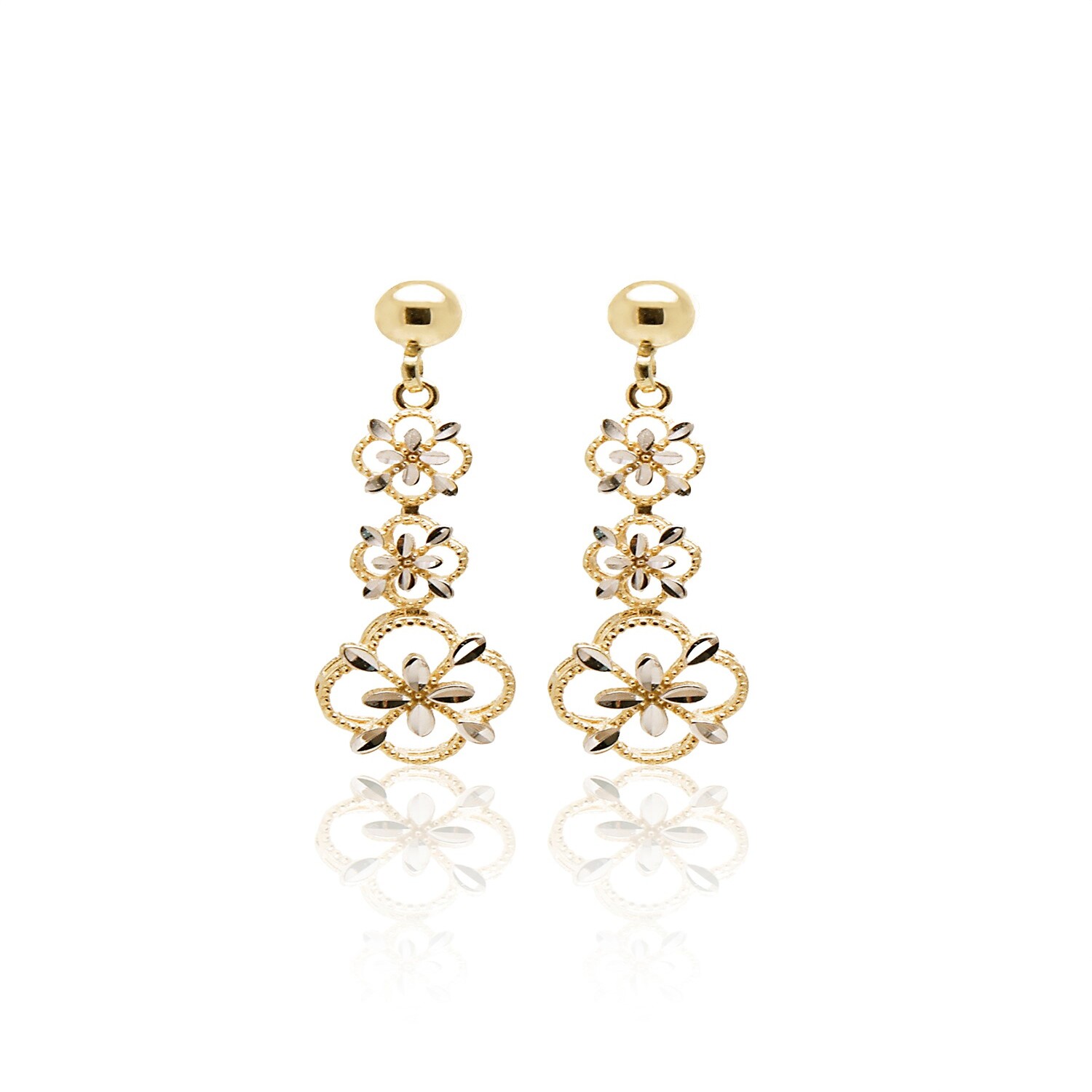 Aros de Oro 18kt Tres Flor Bitono 1